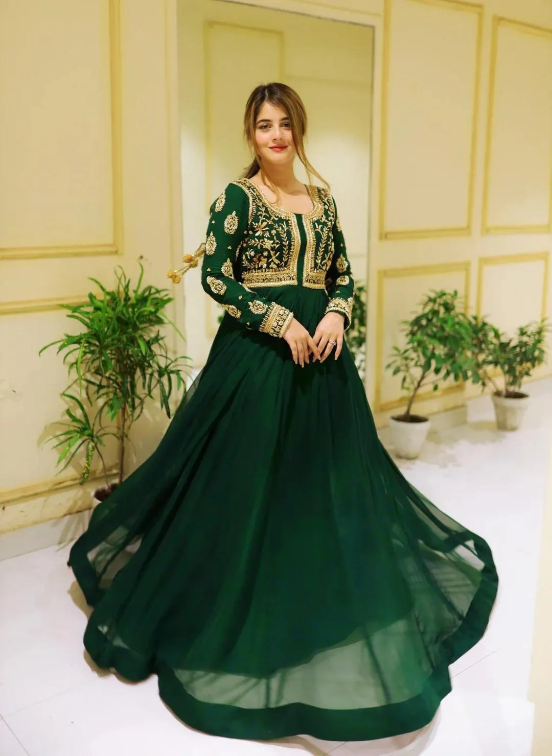 Green Embroidered Chiffon Maxi Set for Women