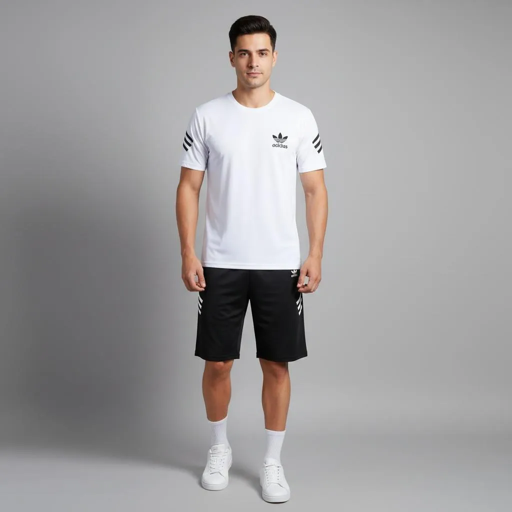 Nikkar Tracksuit White Black 2Pc Summer Casual