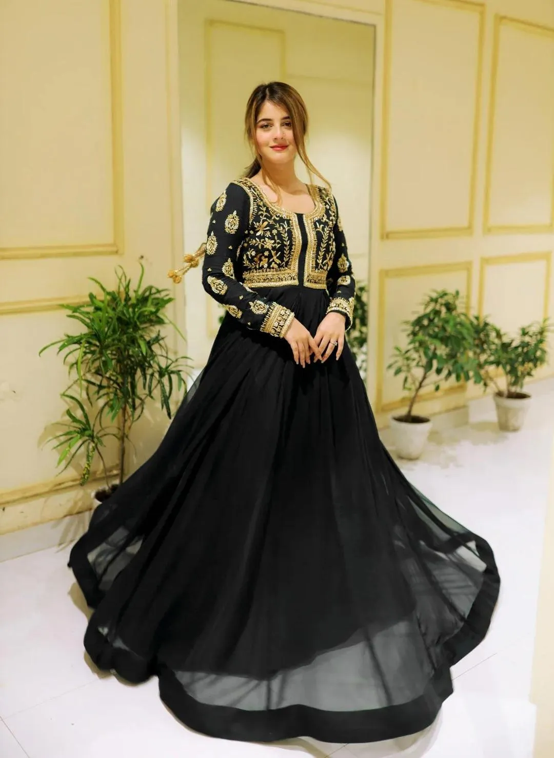 2 Pcs Women's Stitched Chiffon Sequins Embroidered Maxi And Trouser