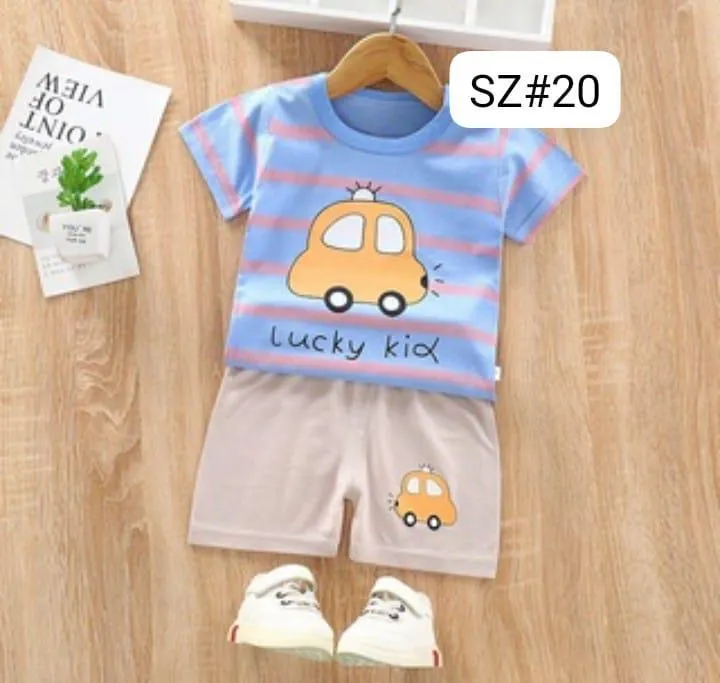 Kids Cotton T-Shirt Shorts Set Lucky Kid Cartoon