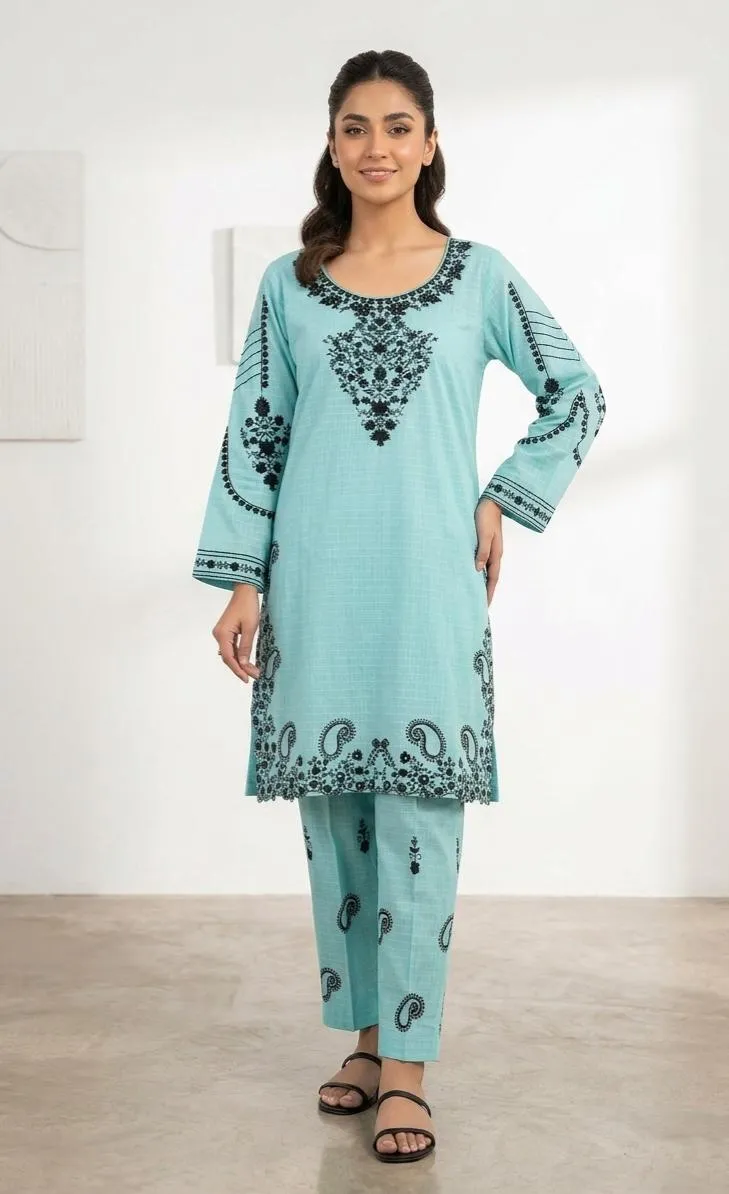 Pakistani Printed Lawn Kurta Set Light Blue Paisley
