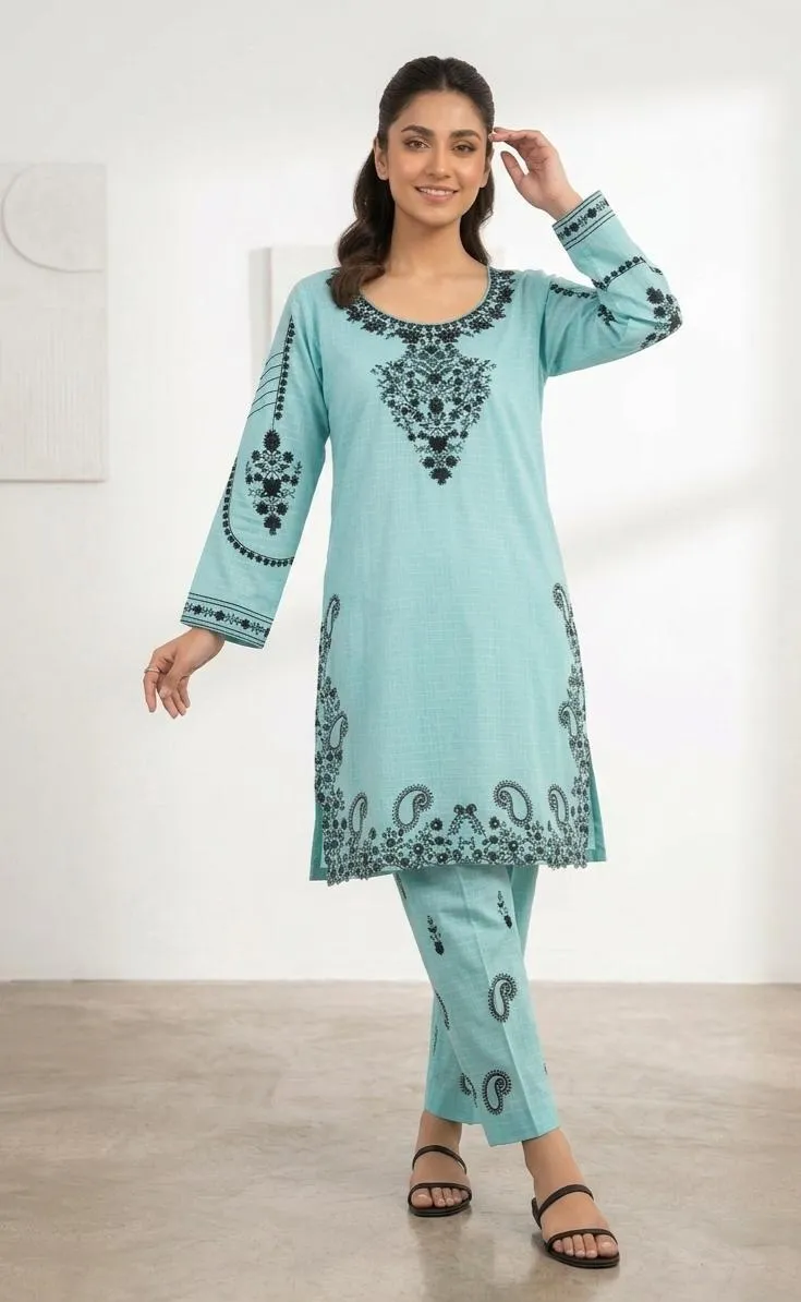 Pakistani Printed Lawn Kurta Set Light Blue Paisley