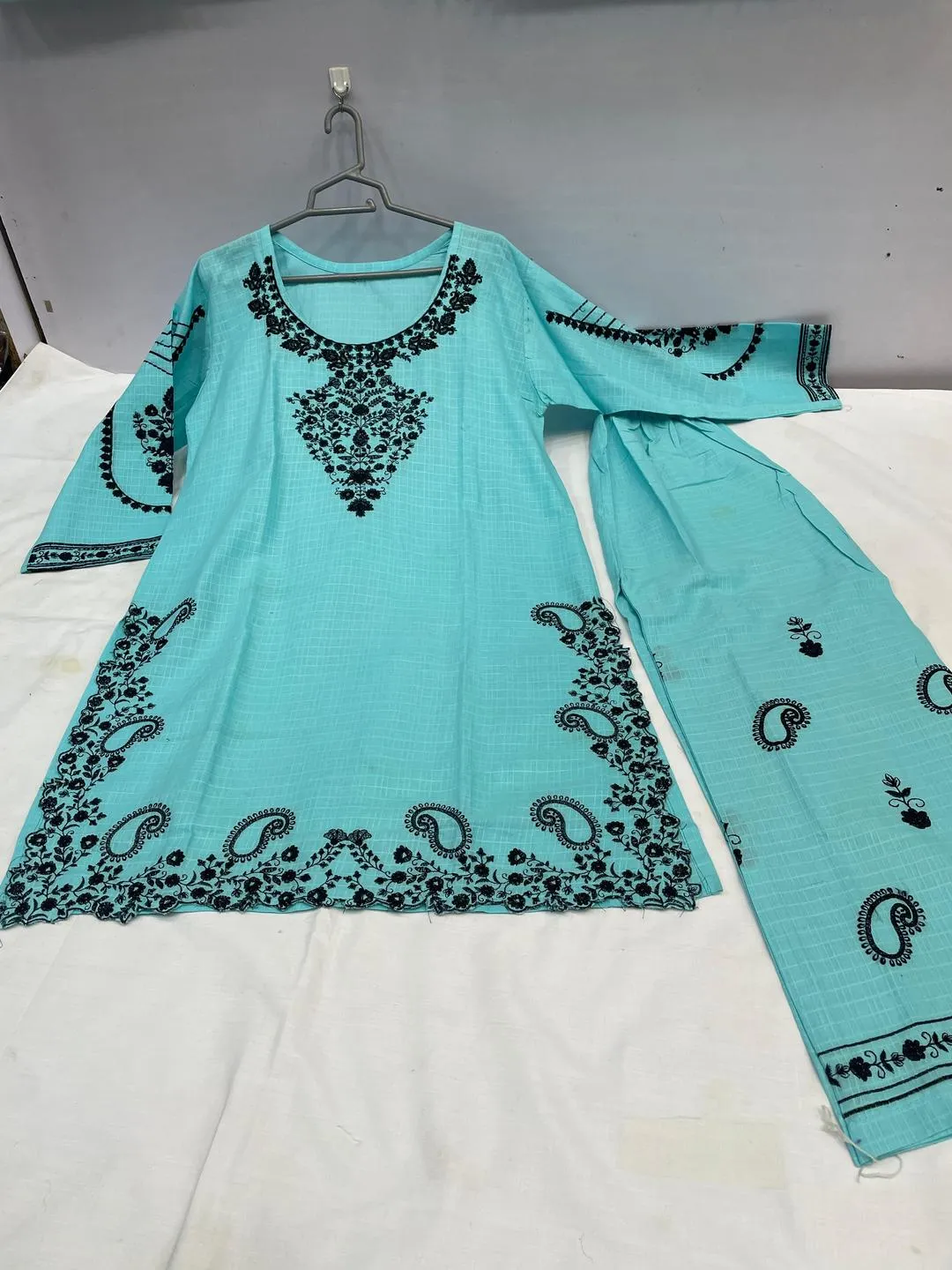 Pakistani Printed Lawn Kurta Set Light Blue Paisley