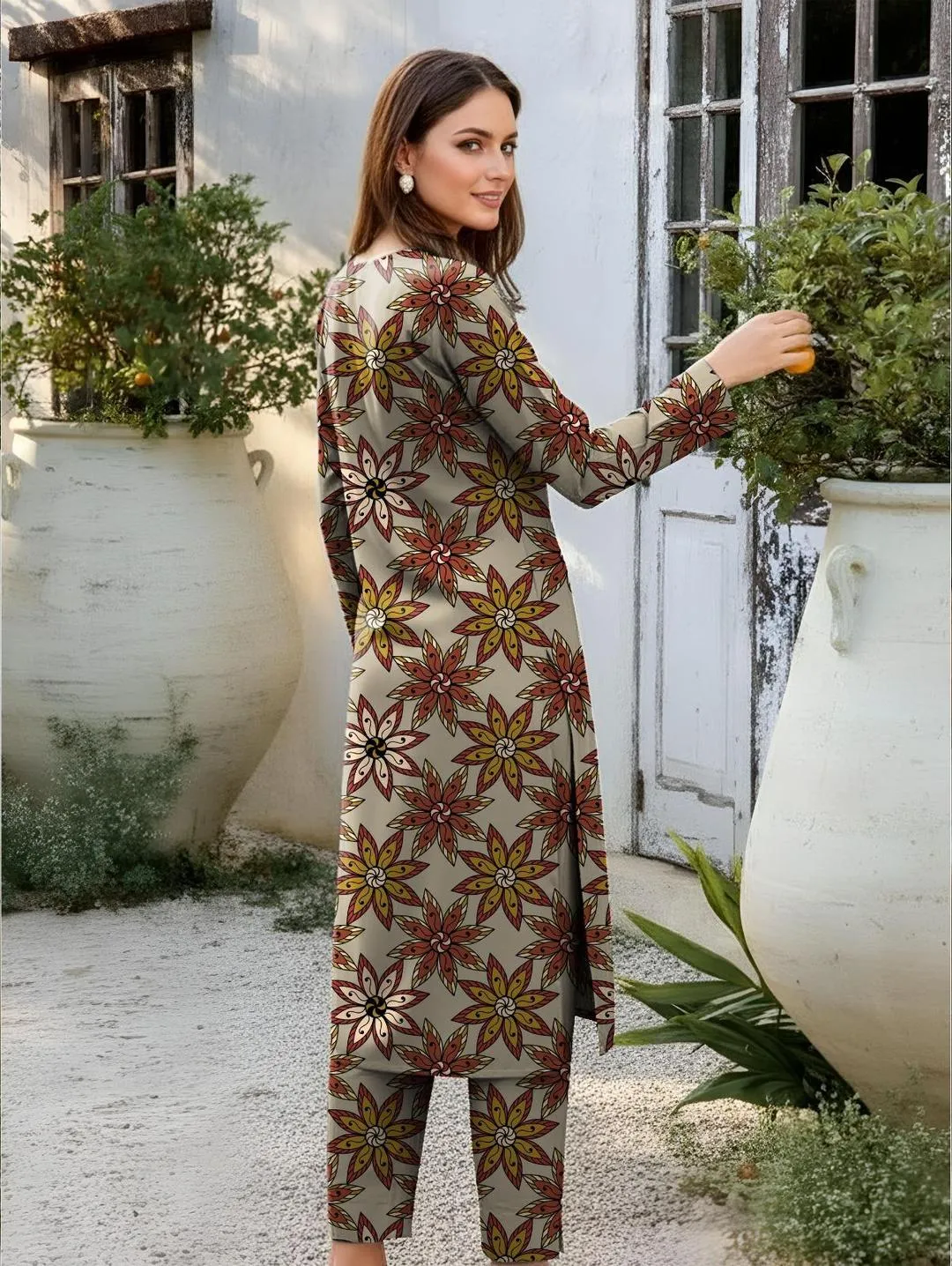 Printed Dobby Lawn 3Pcs Grey Kurta Set