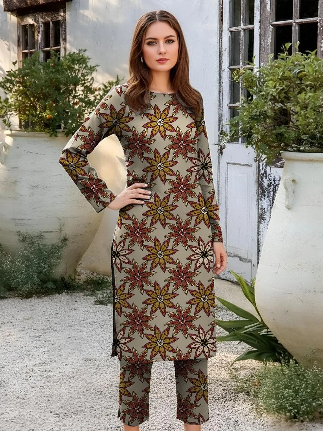 Printed Dobby Lawn 3Pcs Grey Kurta Set