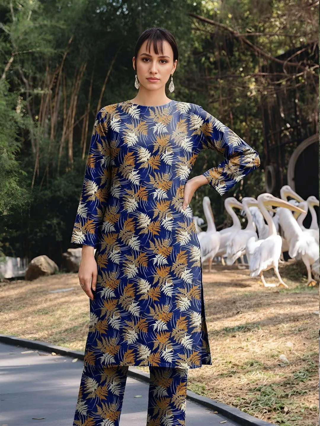 Blue Printed Dobby Lawn 3Pcs Shirt Trouser Set
