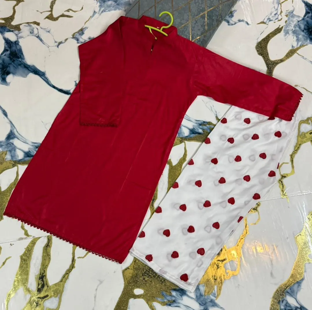 Kids Red Heart Embroidered 2Pcs Set