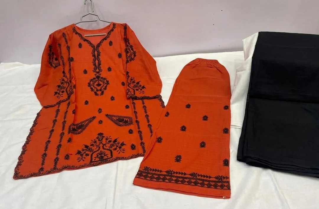 Red Embroidered 3-Piece Cotton Lawn Suit with Chiffon Dupatta