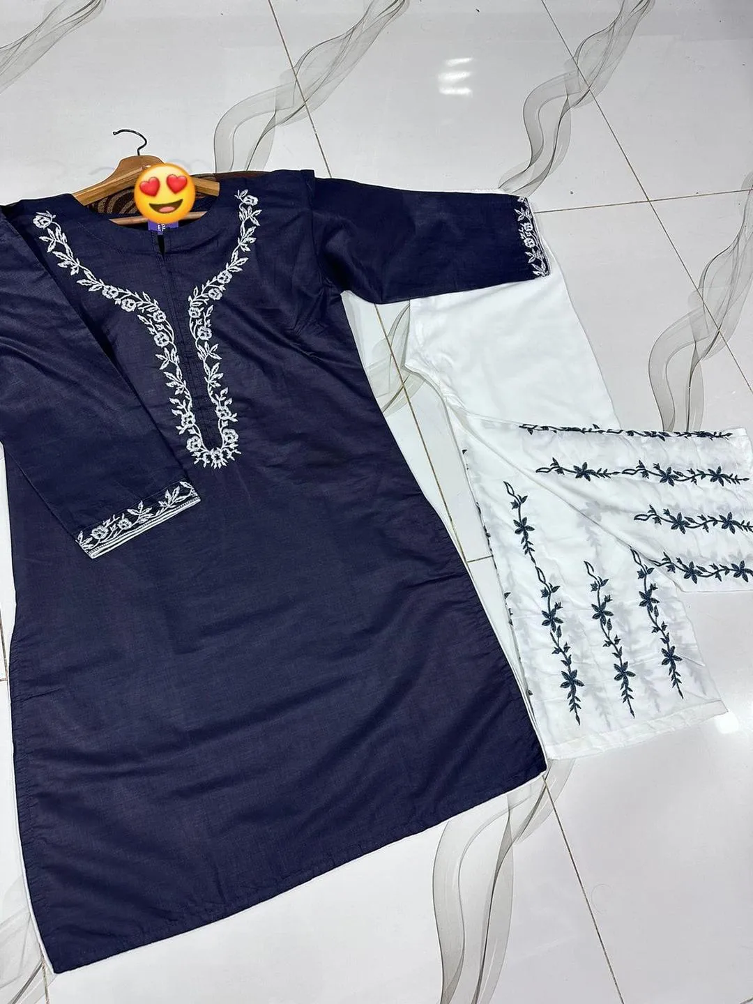 Blue Embroidered Kurta Pajama Set for Women