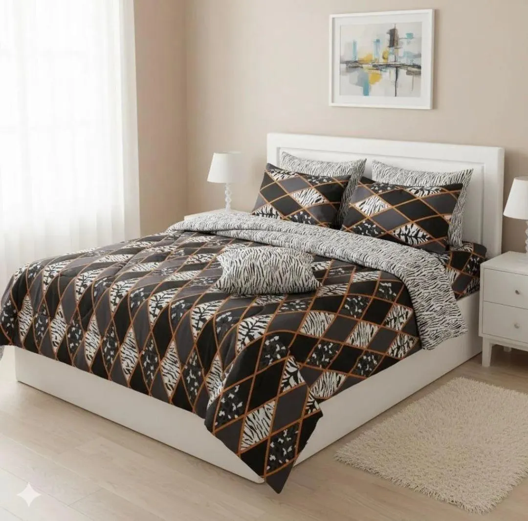 Double Bed Cotton Printed Comforter Set Black