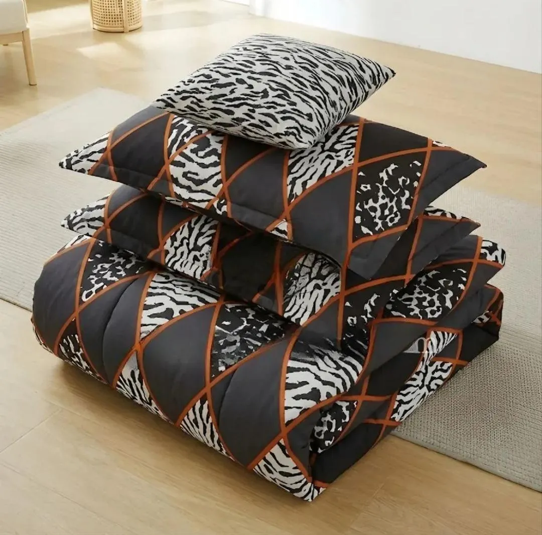 Double Bed Cotton Printed Comforter Set Black