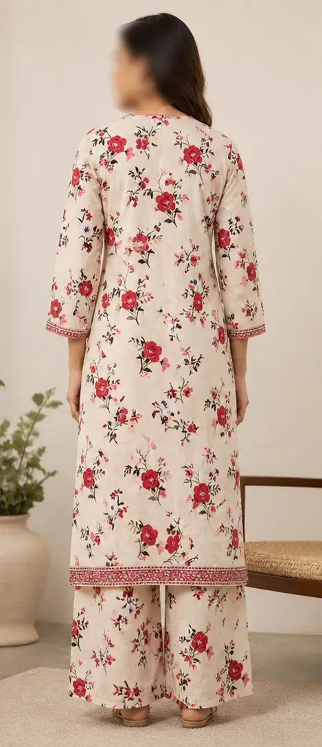 Ivory Printed Lawn 2Pcs Shirt Trouser Set Large