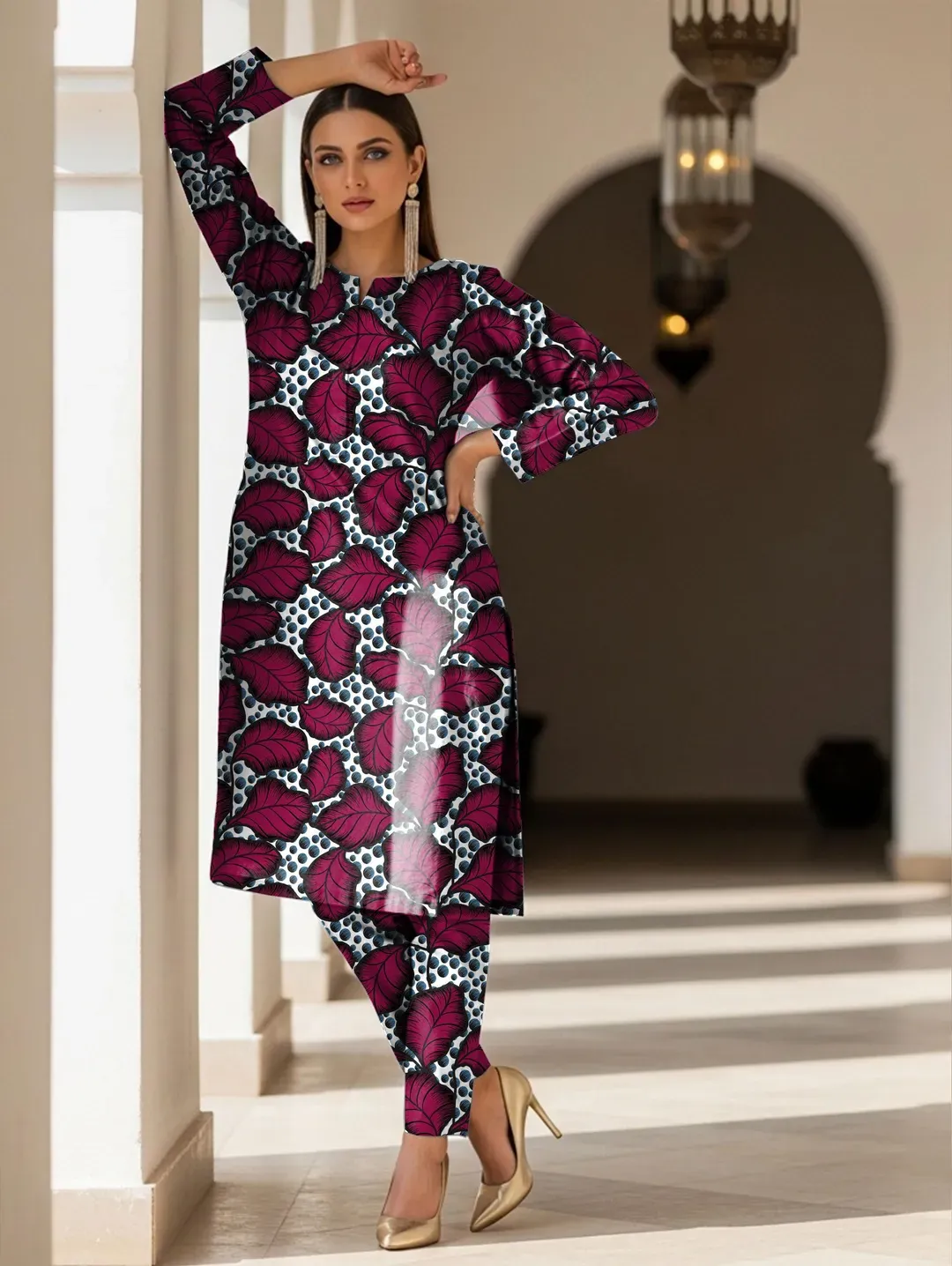 Maroon Printed Dobby Lawn 2Pcs Shirt Trouser Set