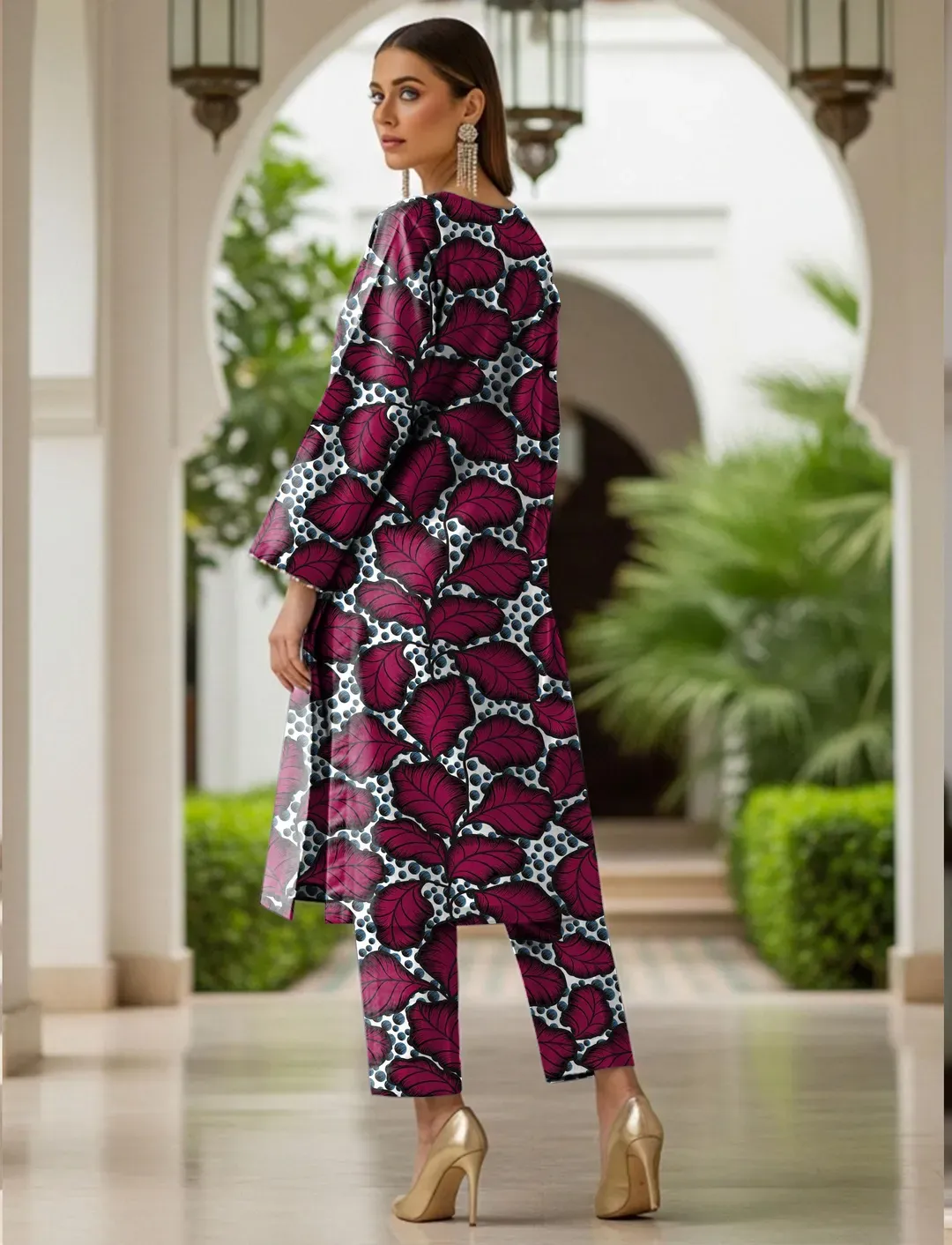 Maroon Printed Dobby Lawn 2Pcs Shirt Trouser Set