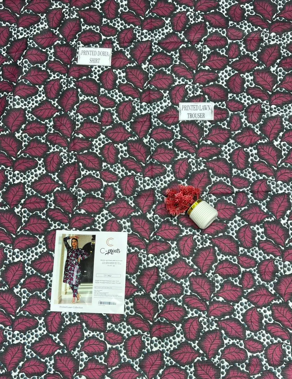 Maroon Printed Dobby Lawn 2Pcs Shirt Trouser Set