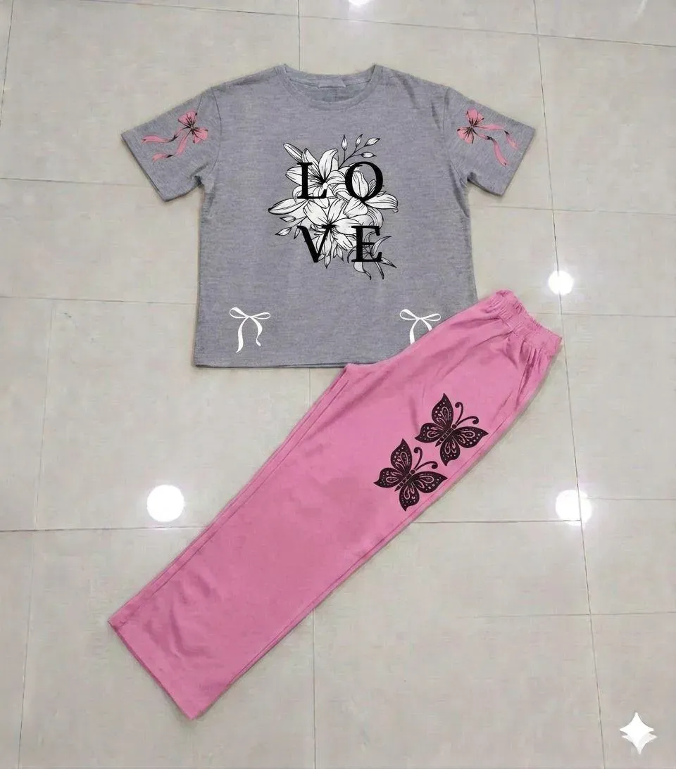 Pink Butterfly Night Suit DreamyDots