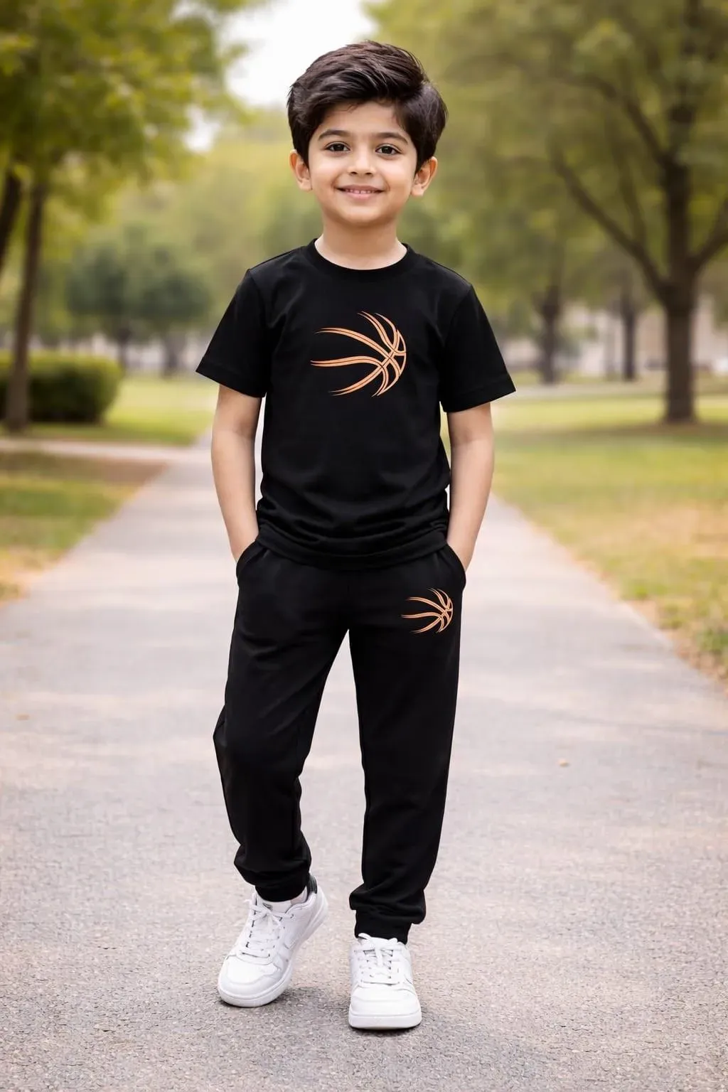 Kids Printed Black Track Suit Set 1-12Yrs Polyester