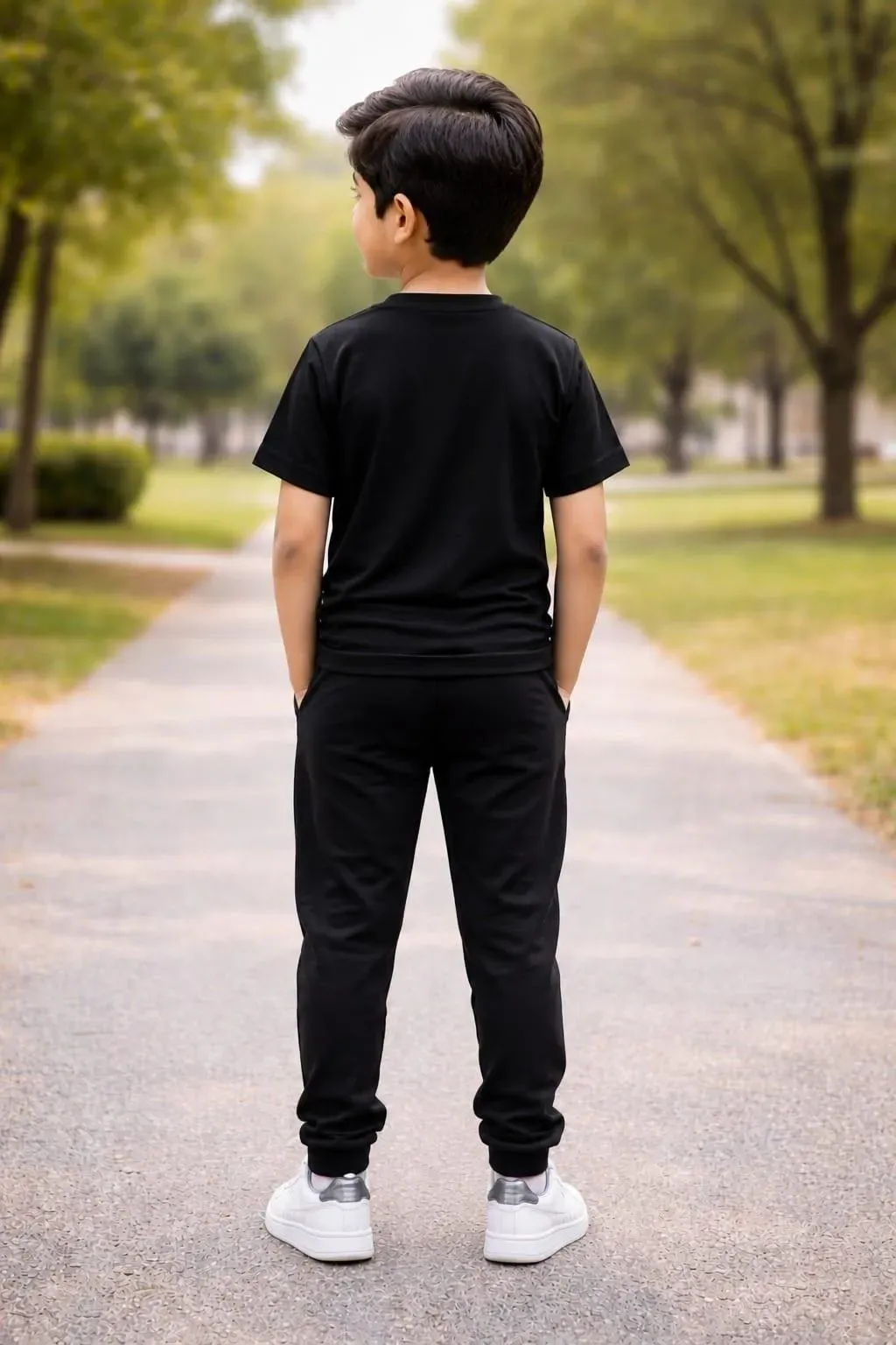 Kids Printed Black Track Suit Set 1-12Yrs Polyester