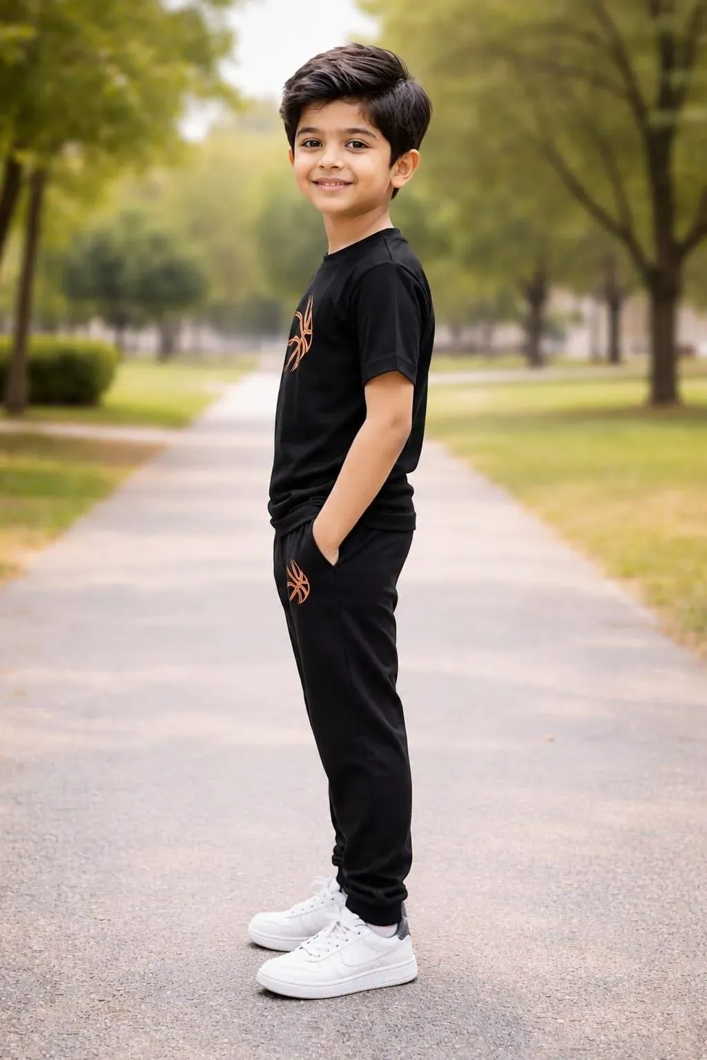 Kids Printed Black Track Suit Set 1-12Yrs Polyester