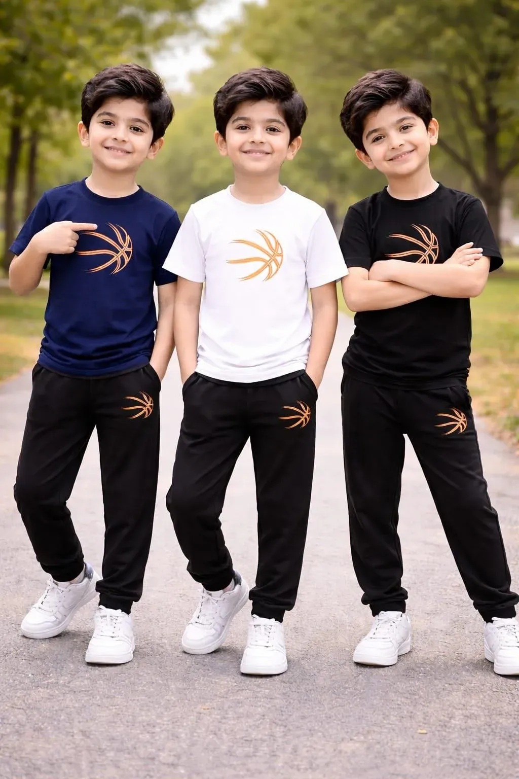 Kids Printed Black Track Suit Set 1-12Yrs Polyester
