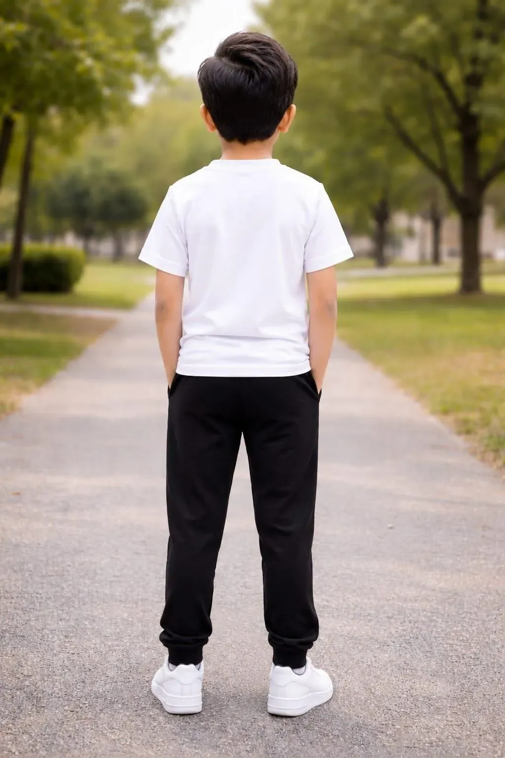 Kids Printed Tracksuit Set White Black Cotton Stretchable