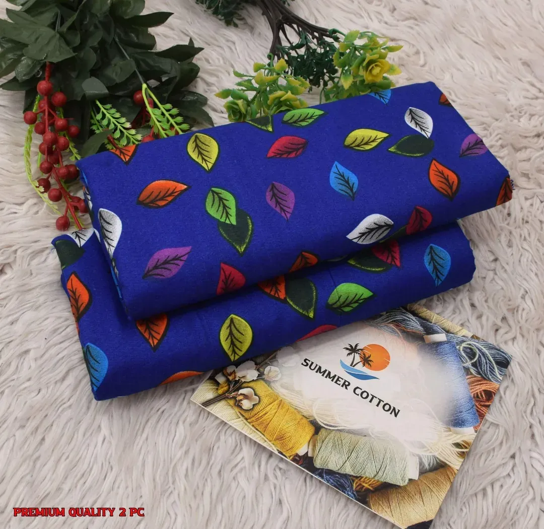 Women Unstitched Printed Suit Blue Polo Cotton 2 Pcs