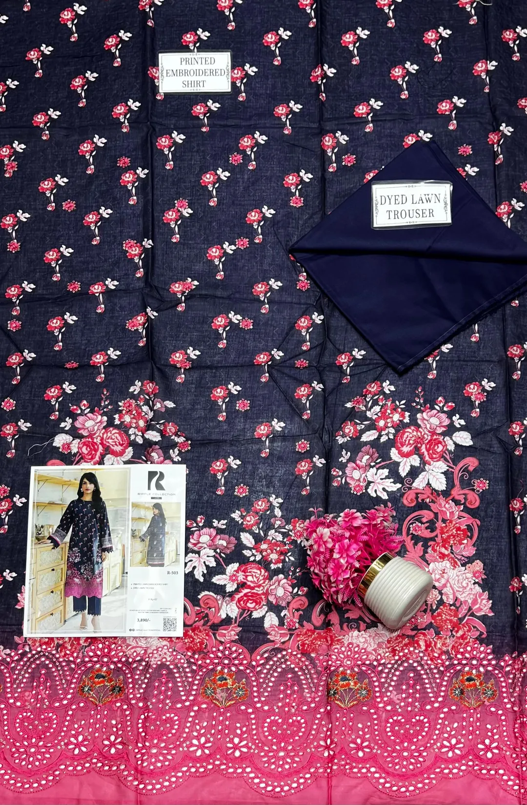 2 Pcs Women's Unstitched Embroidered Suit Shirt Fabric