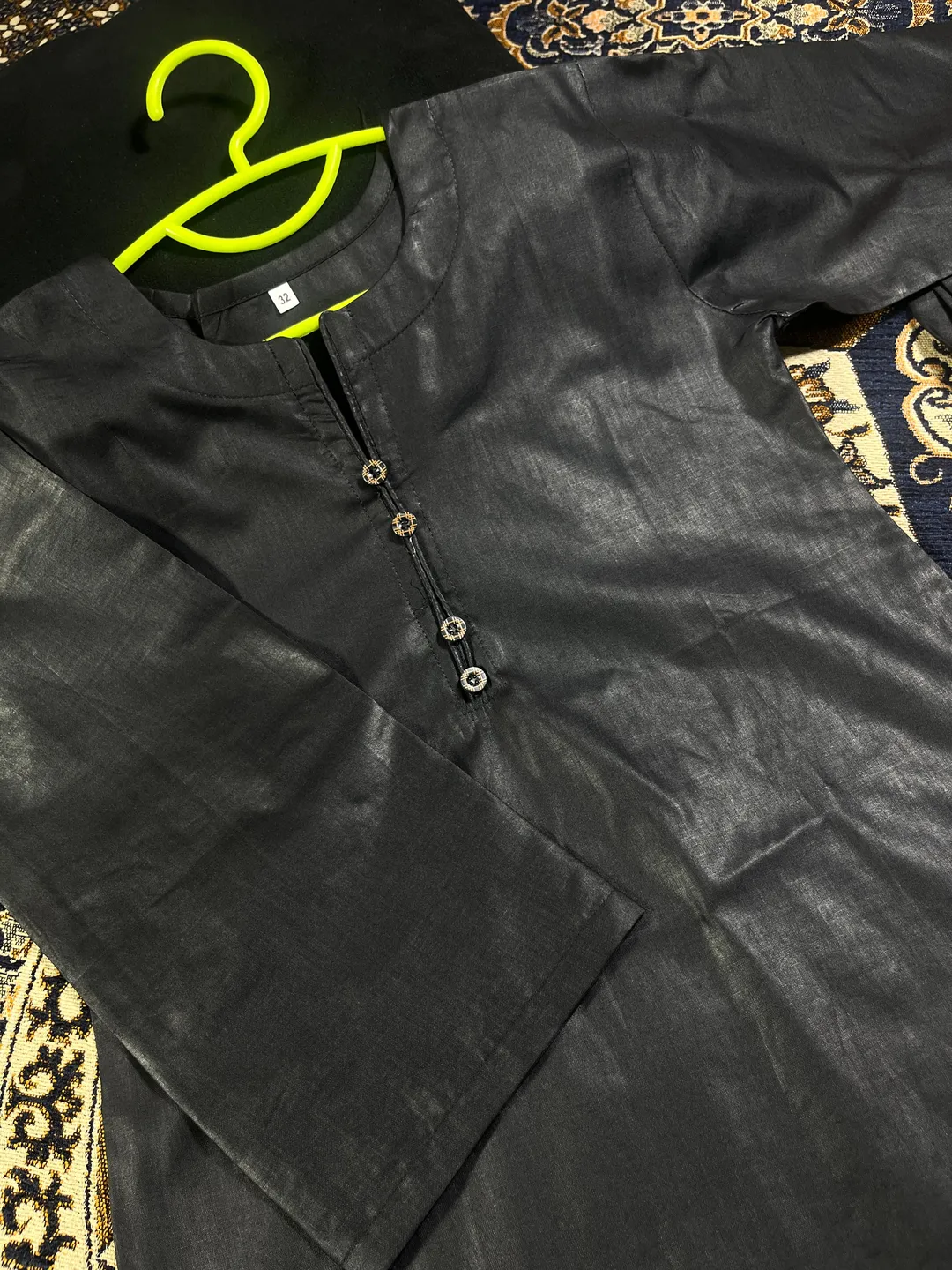 Charming Girl's Cotton Kurta And Pajama Set - 2 Pcs (Ages 1-12) - Plain Black