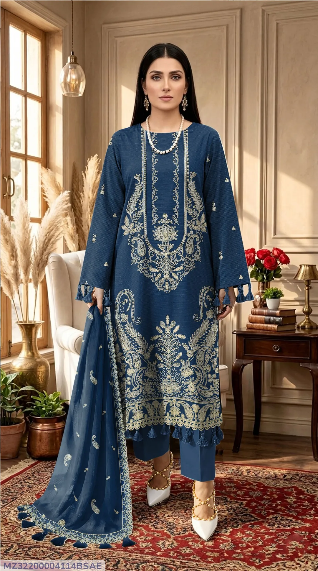3 Pcs Women's Unstitched Embroidered Suit