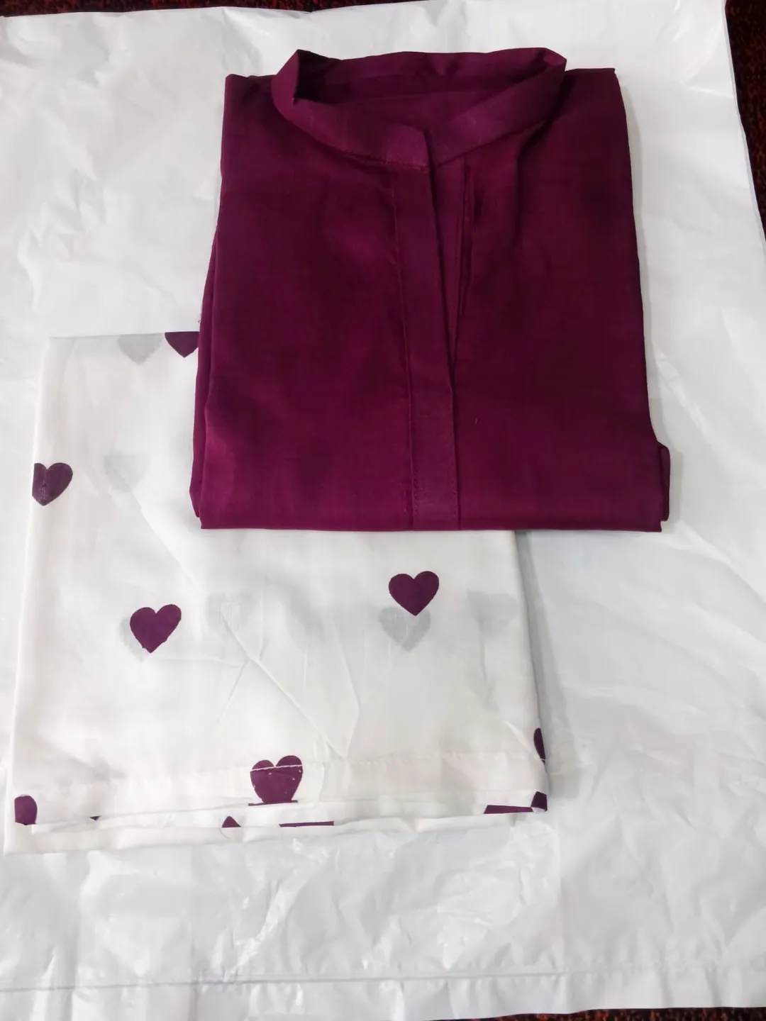 2 Pcs Women's Stitched Cotton Lawn Plain Shirt And Trouser Purple