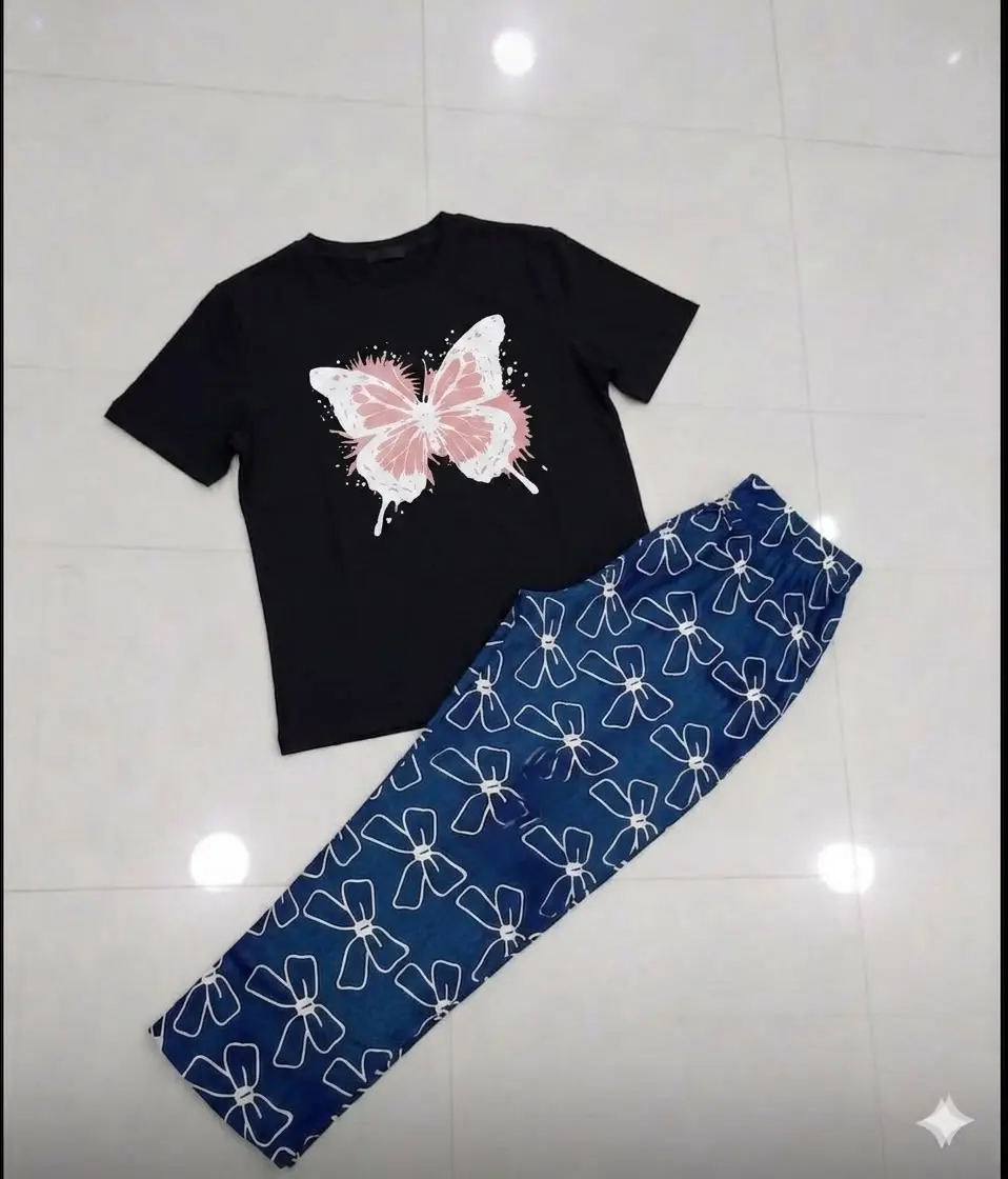 2 Pcs Women's Stitched Jersey Printed Night Suit