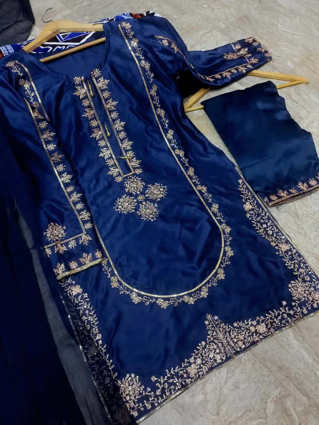 3 Pcs Women's Stitched Shamoz Silk Sequins Embroidered Suit