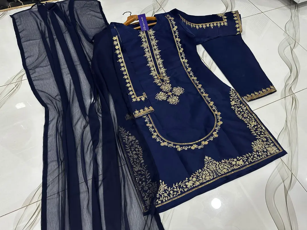3 Pcs Women's Stitched Shamoz Silk Sequins Embroidered Suit