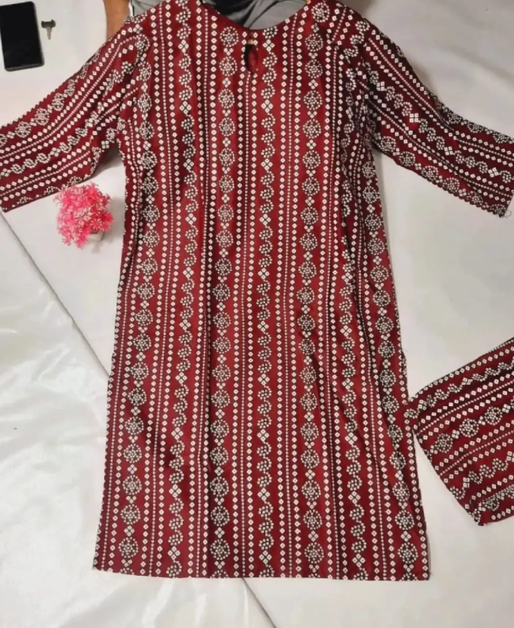 2 Pcs Women's Stitched Linen Block Printed Shirt And Trouser