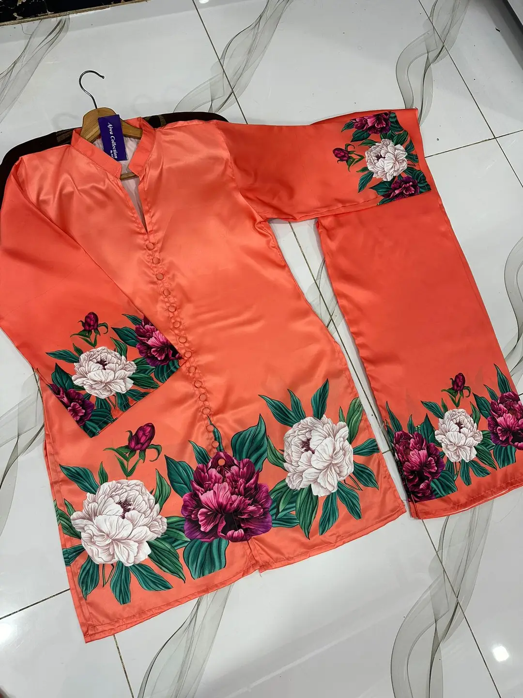 2 Pcs Women's Stitched Silk Printed Co-Ord Set