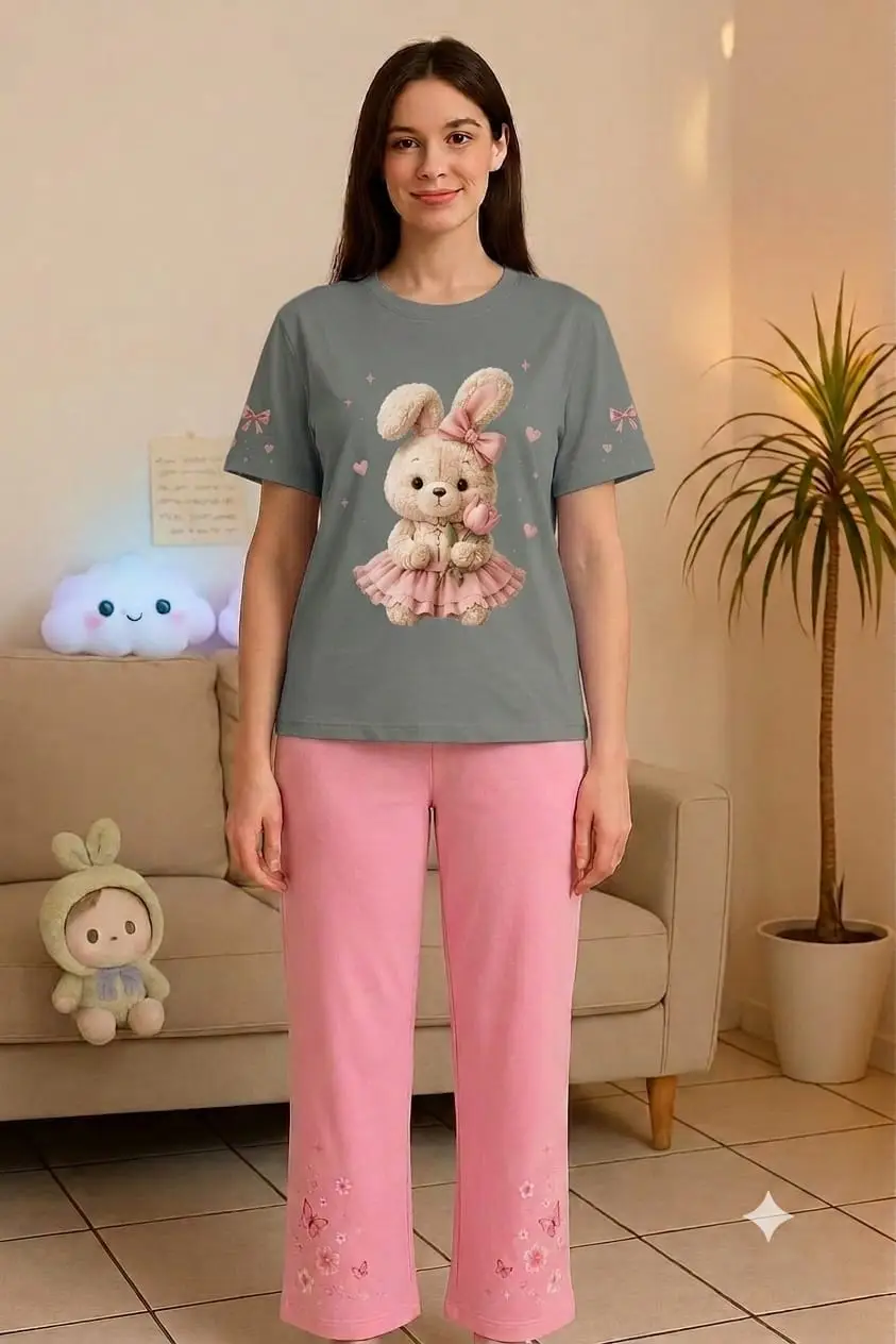 2 Pcs Women's Stitched Cotton Jersey Printed Night Suit