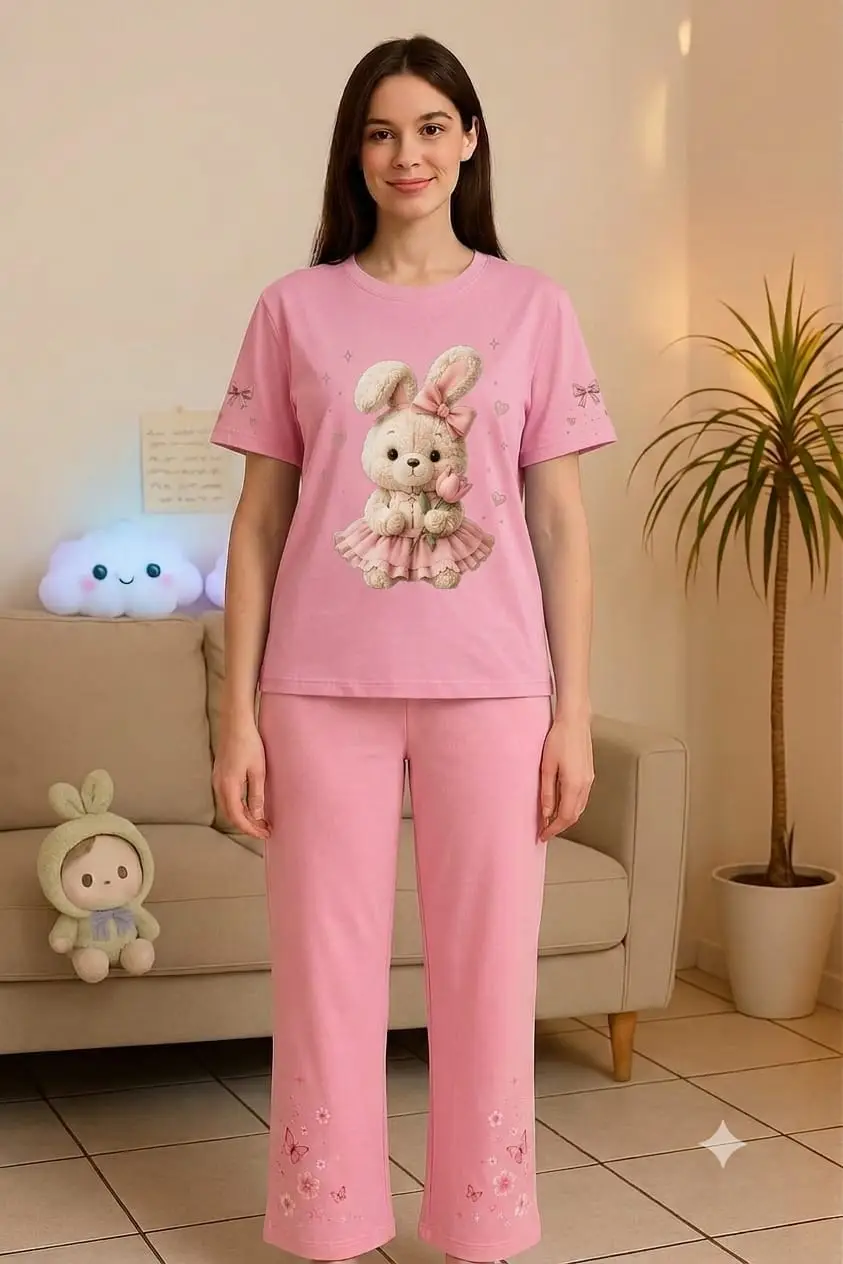2 Pcs Women's Stitched Cotton Jersey Printed Night Suit