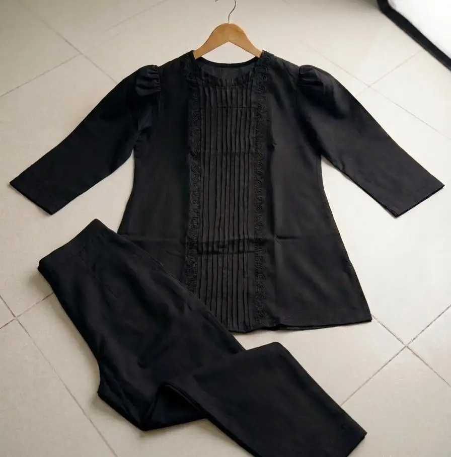 2 Pcs Women's Stitched Georgette Plain Shirt And Trouser