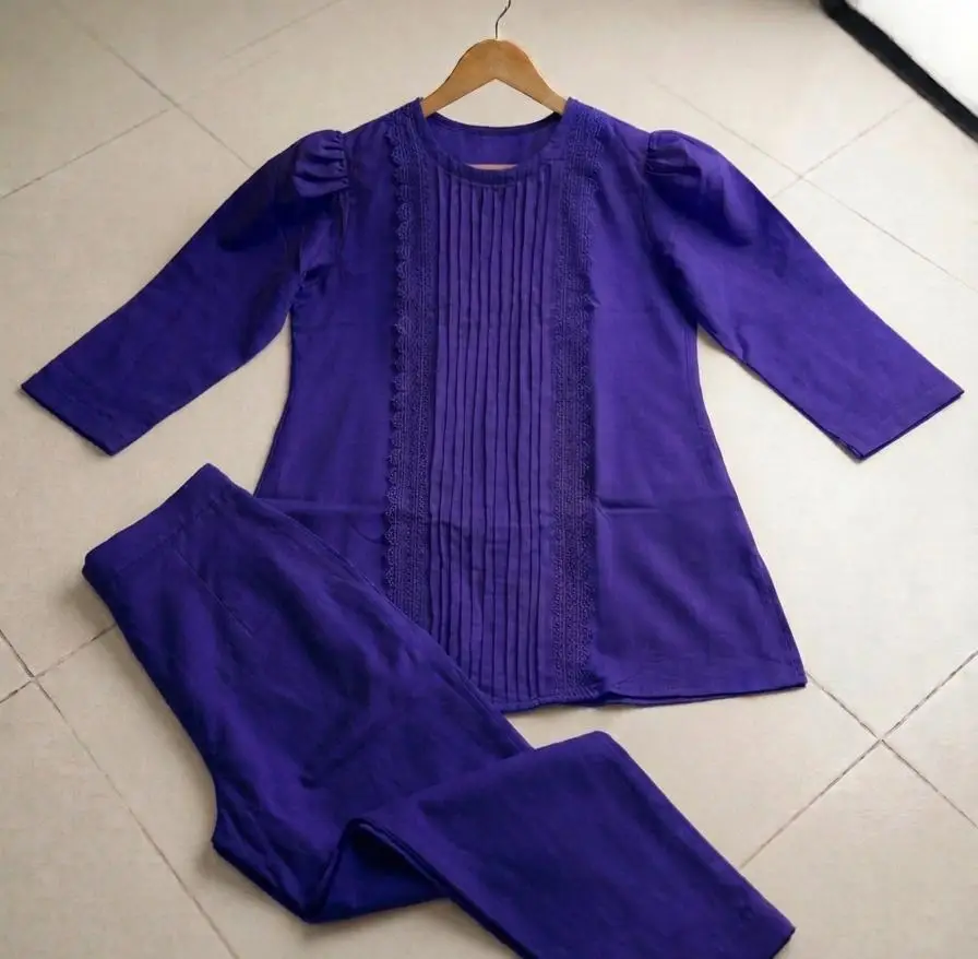 2 Pcs Women's Stitched Georgette Plain Shirt And Trouser