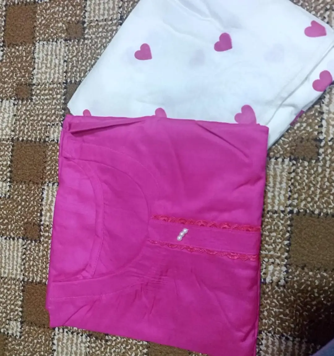 2 Pcs Women's Stitched Linen Plain Shirt And Trouser