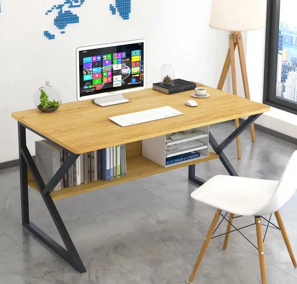 Study Table with Storage Shelf | Computer Desk | Wooden Office Table | Laptop Desk | Writing Desk | Modern Metal Frame Home Office Table