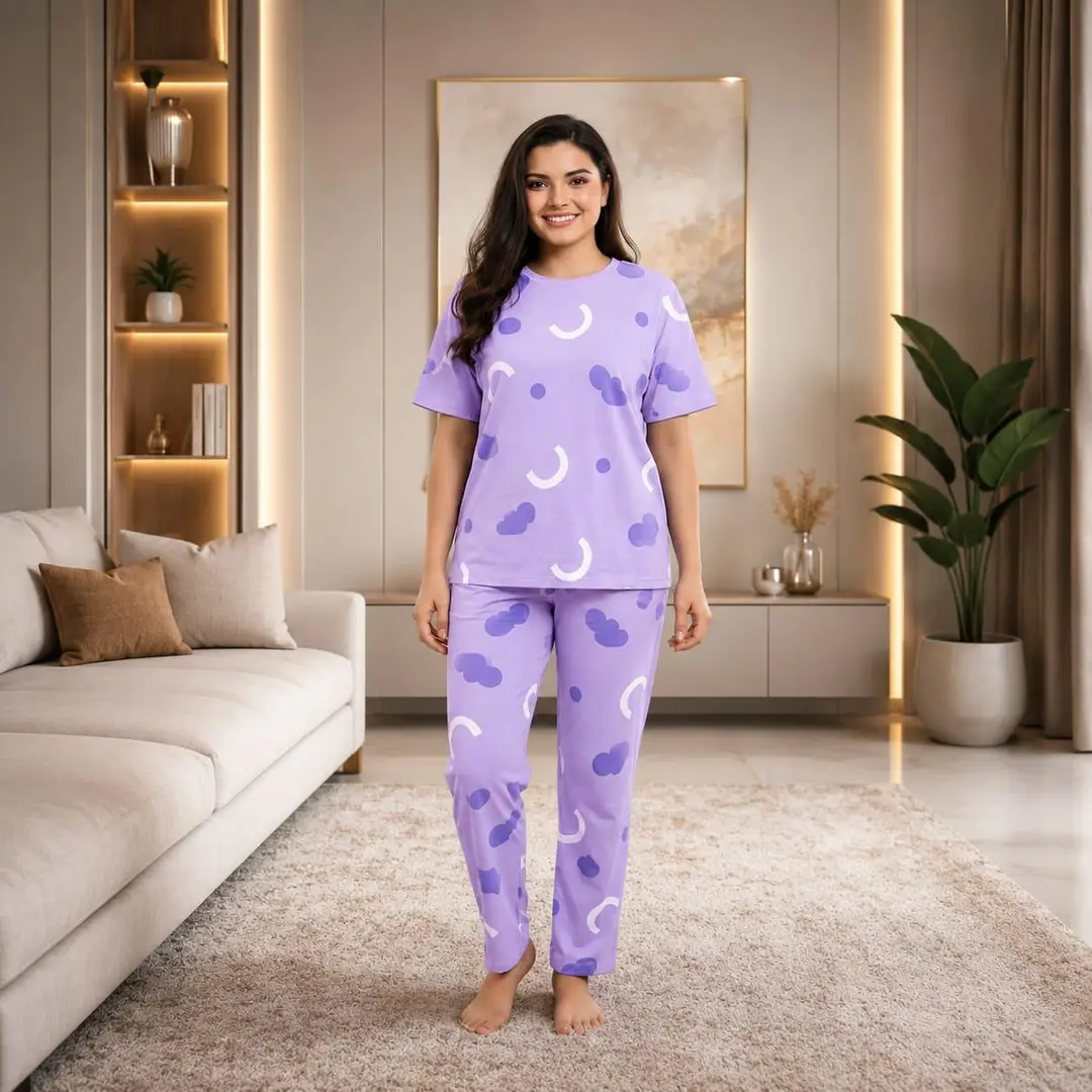 2 Pcs Women's Stitched Jersey Printed Night Suit