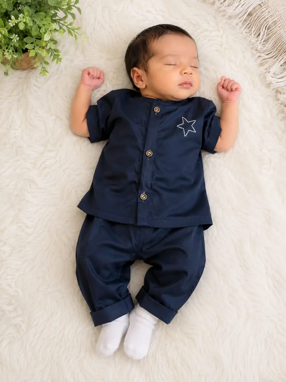 Baby Boy Lawn Plain Shirt & Shorts Set