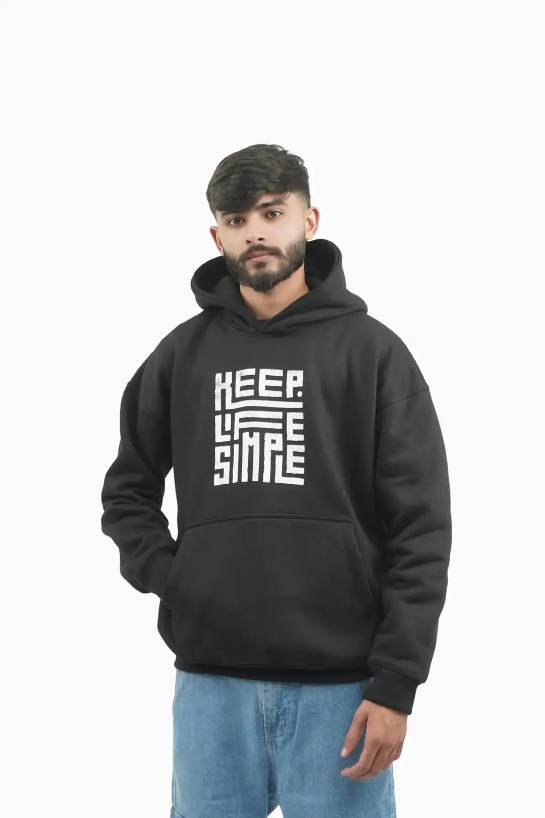 Men Black Hoodie 'Keep Life Simple' Oversize