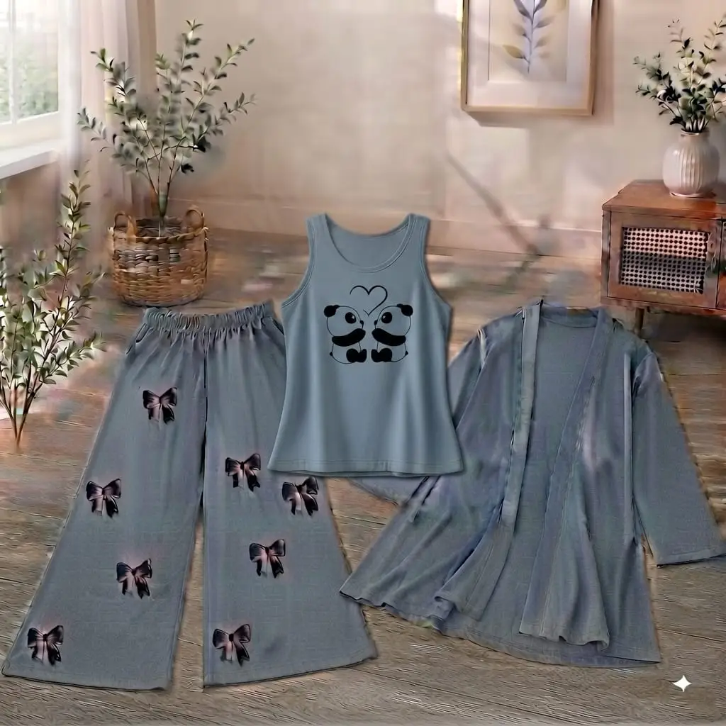 3 Pcs Women's Stitched Jersey Printed Night Suit
