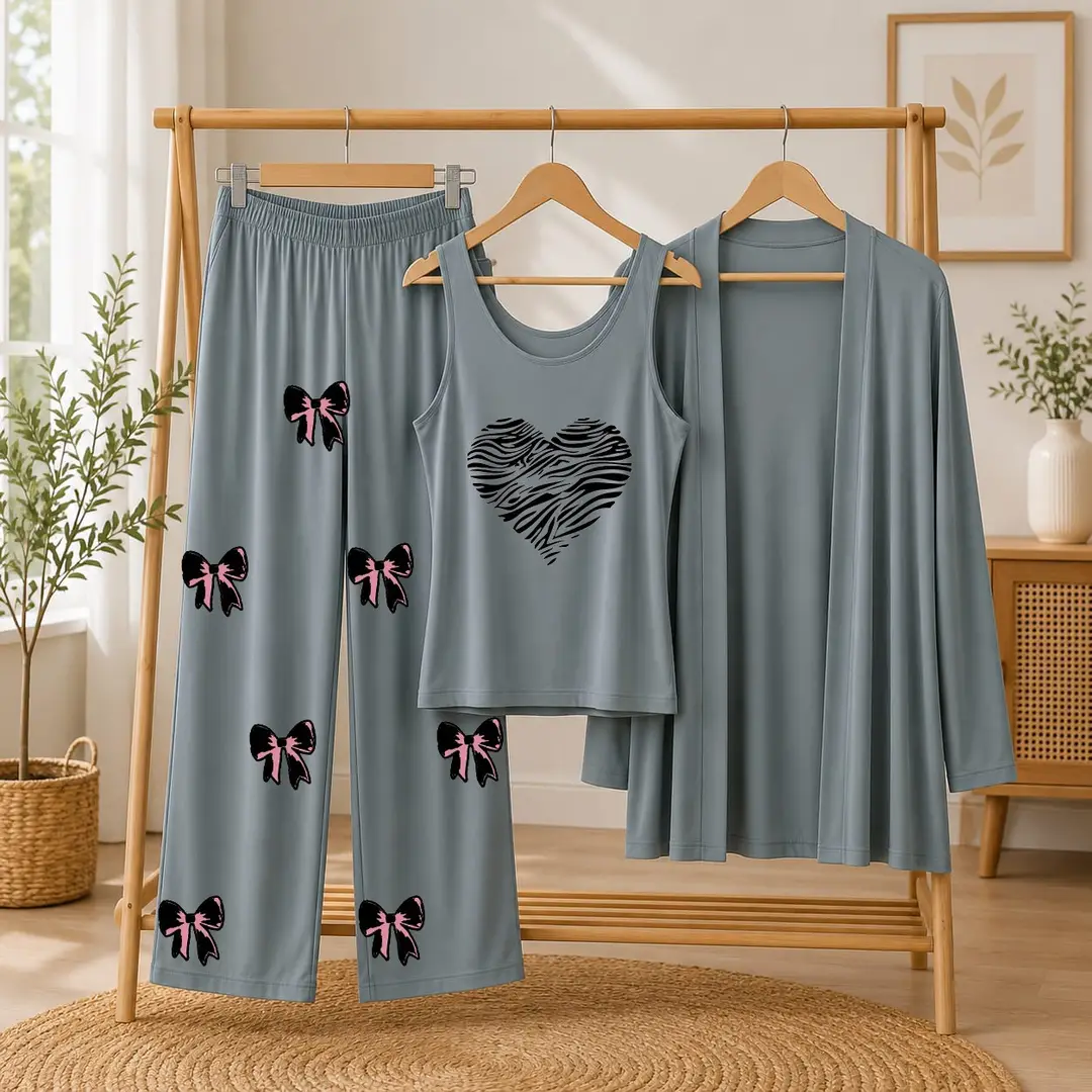 3 Pcs Women's Stitched Jersey Printed Night Suit