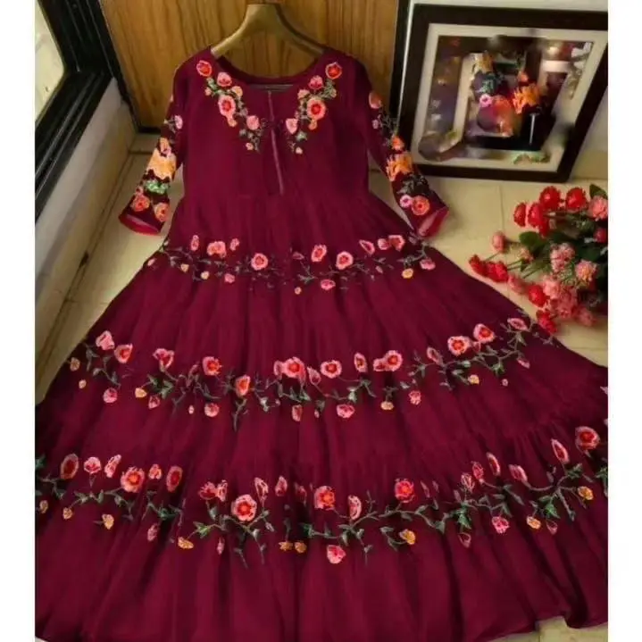 1 Pc Women's Stitched Chiffon Embroidered Maxi
