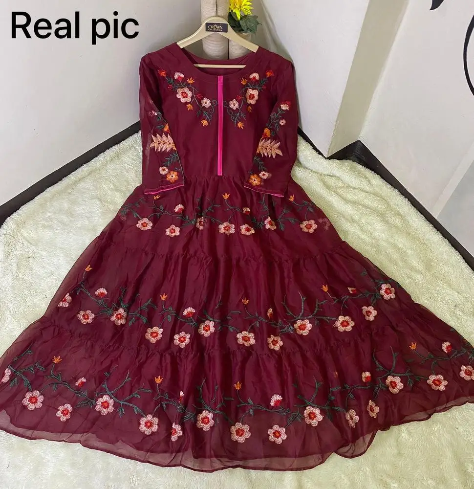 1 Pc Women's Stitched Chiffon Embroidered Maxi