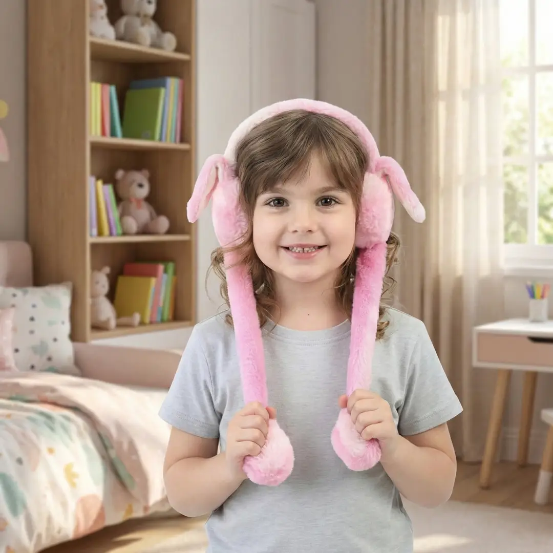 Bunny Ear Muffs for Kids | Plush Rabbit Earmuffs with Moving Ears & Chu Chu Sound | Winter Warm Ear Warmers for Girls & Boys | Soft Cute Cartoon Bunny Ear Muff Toy Gift Earmuffs