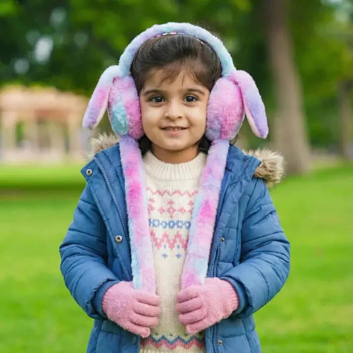 Bunny Ear Muffs for Kids | Plush Rabbit Earmuffs with Moving Ears & Chu Chu Sound | Winter Warm Ear Warmers for Girls & Boys | Soft Cute Cartoon Bunny Ear Muff Toy Gift Earmuffs